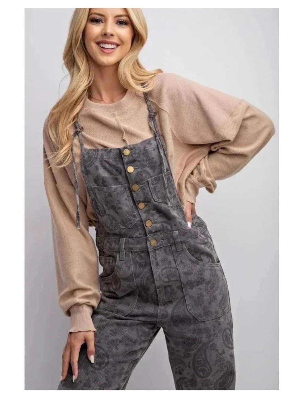 Easel Gray Paisley Overalls